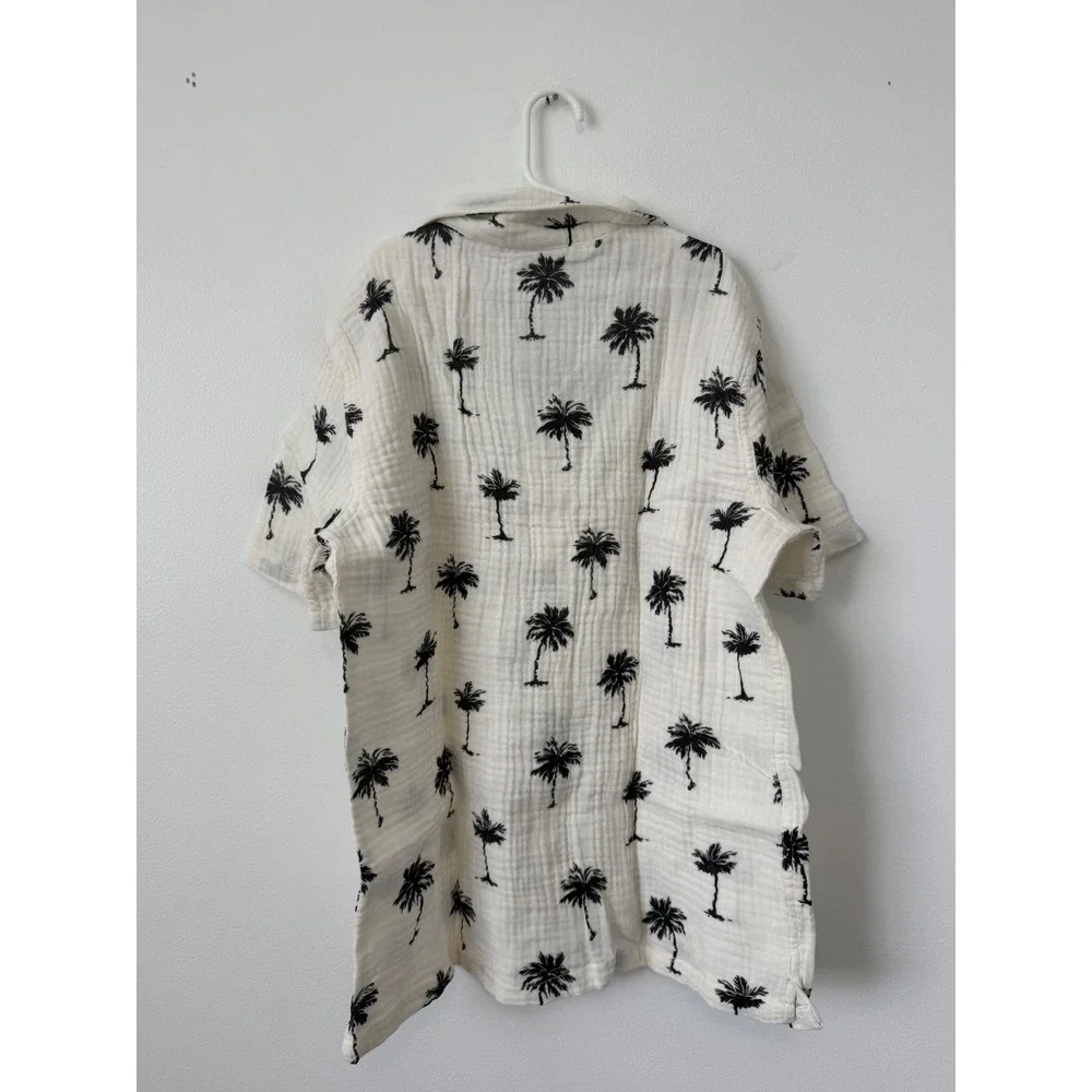 The Children's Place Boys Palm Tree Gauze Button-Up Shirt – Cream – XXL (16)